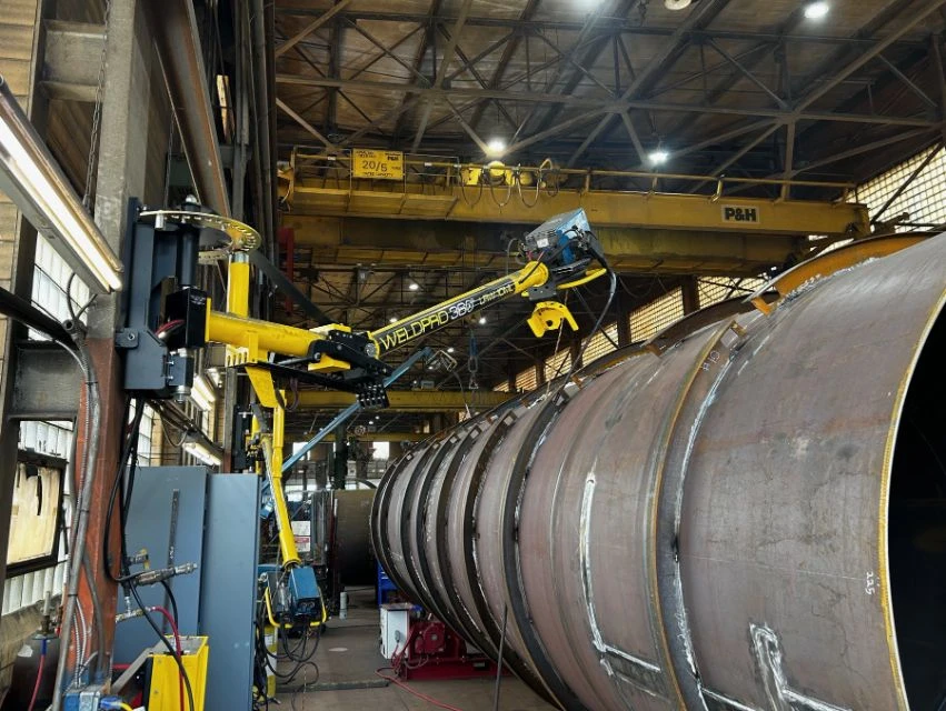 Accessing overhead welds by raising the WeldPro 360 LRW-10ML MIG Welding Boom Arm