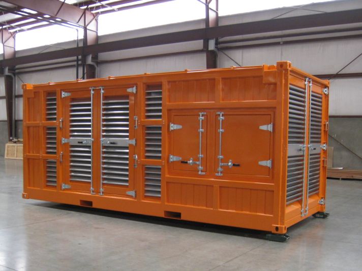Custom orange container with multiple doors and louvers