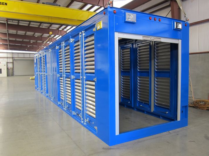 Custom large blue enclosure with louvers