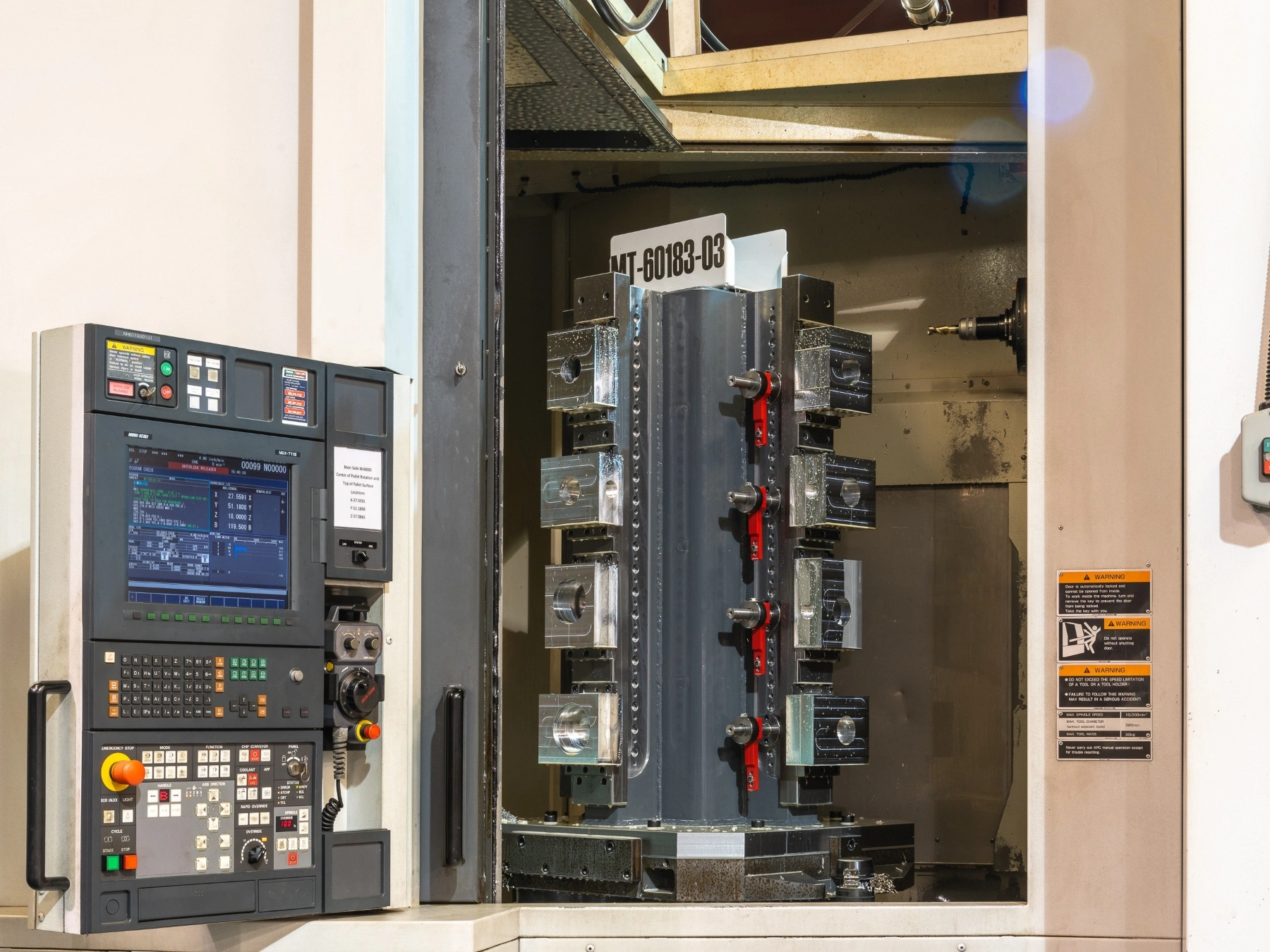 Aluminum parts on a horizontal machining tombstone