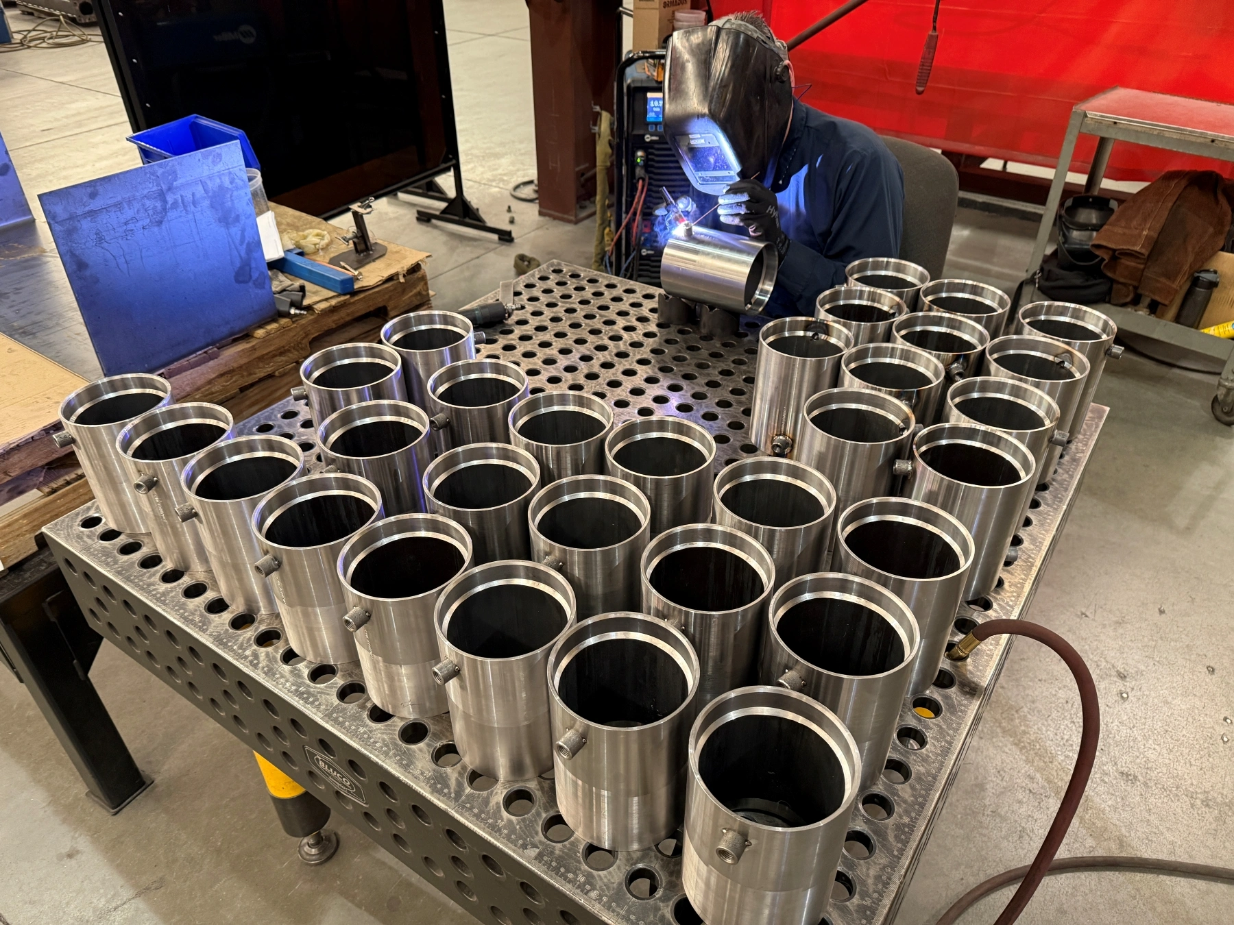 TIG welding fittings onto 5&rdquo; schedule-80 carbon steel seamless pipe water jacket cylinders