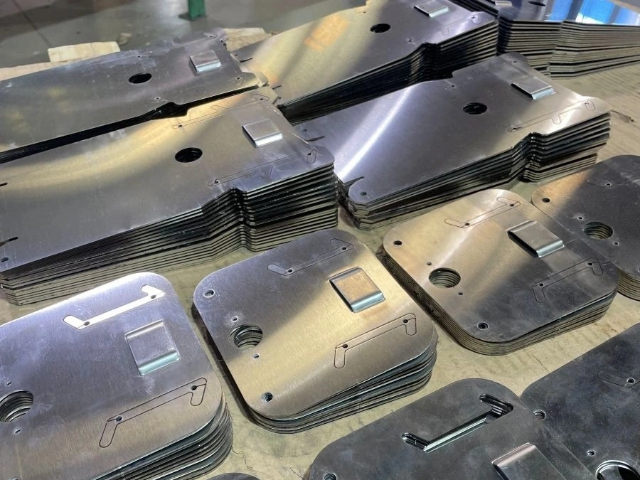 Sheet metal parts that have be laser cut and punched.