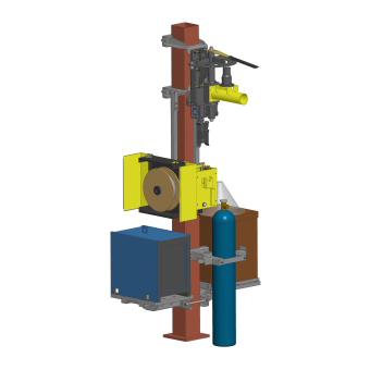 A WeldPro 360 boom arm mounted to a straight building column using WeldPro 360 Straight Column Mounts