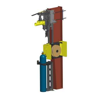 A WeldPro 360 boom arm mounted to a tapered building column using WeldPro 360 Tapered Column Mounts