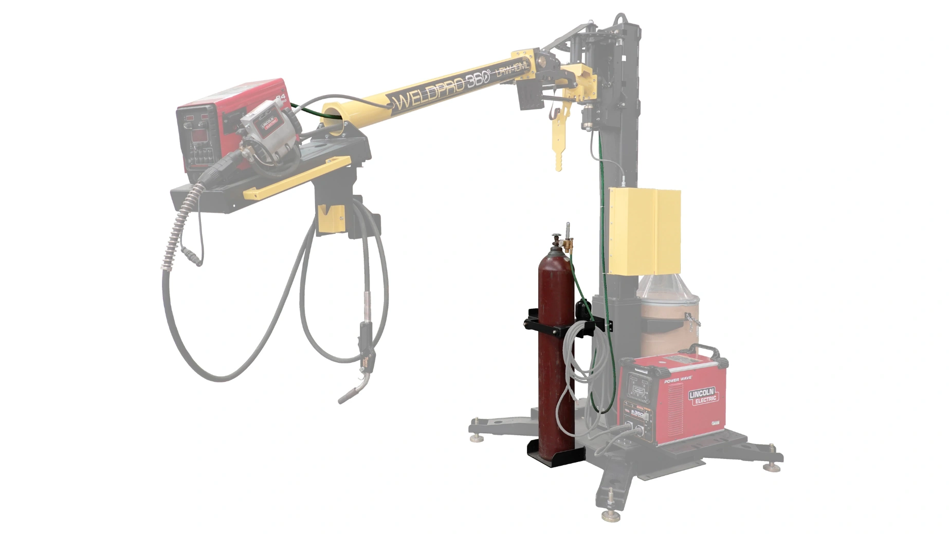 A WeldPro 360 Gas Cylinder Mount with a cylinder of inert gas loaded