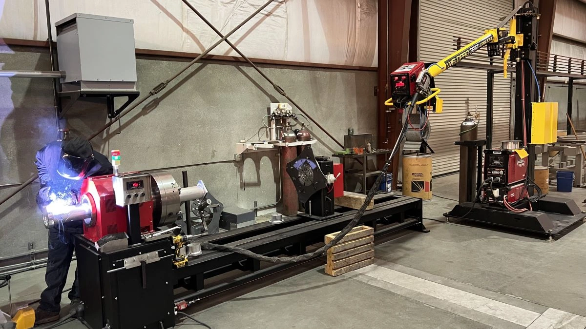 Welding on a positioner with a WeldPro 360 LRW-10ML MIG Welding Boom Arm