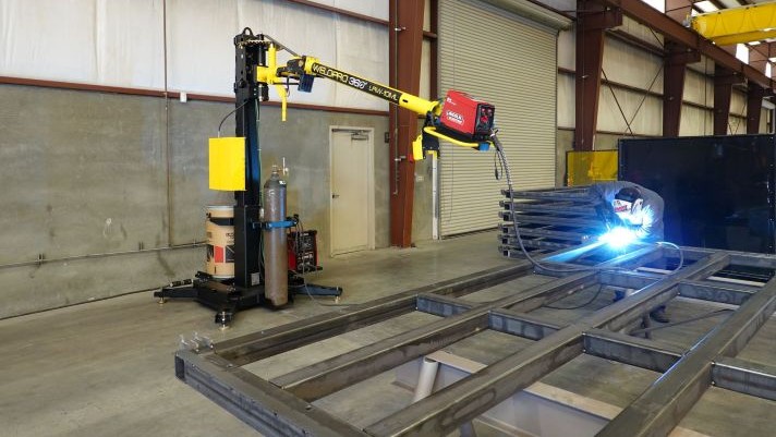 Coverage area of an LRW-18P welding boom arm, shown from above