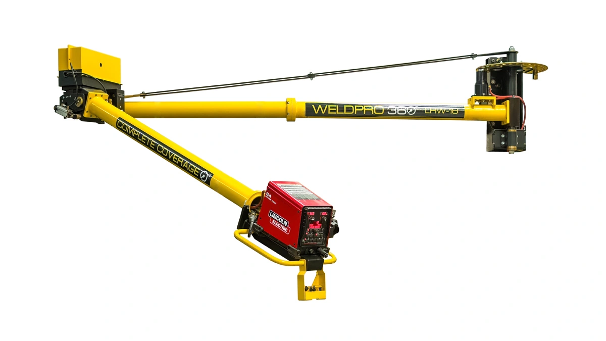 WeldPro 360 LRW-18 MIG Welding Boom Arm with a Lincoln wire feeder installed