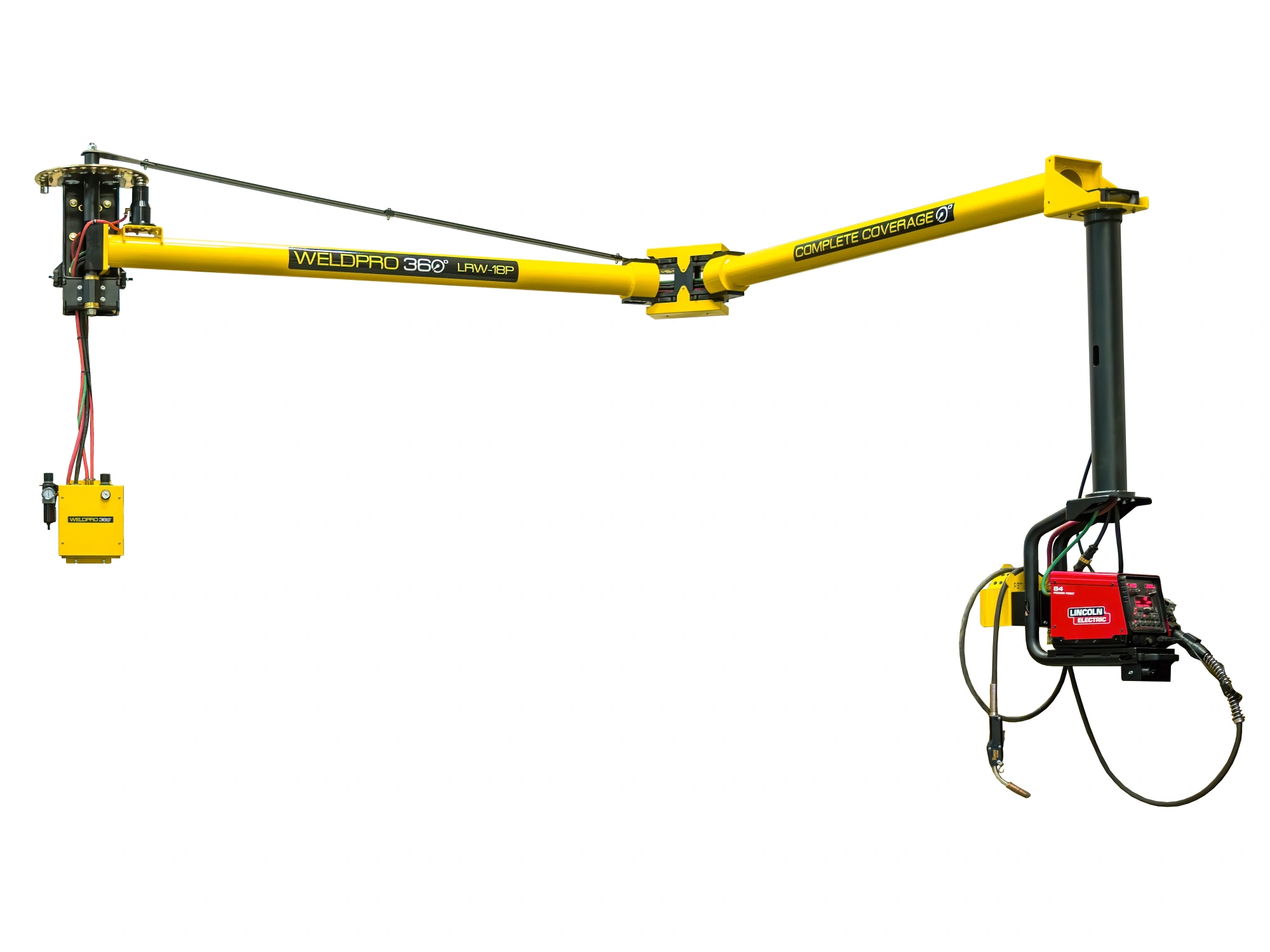 WeldPro 360 LRW-18P MIG Welding Boom Arm with a Lincoln wire feeder installed
