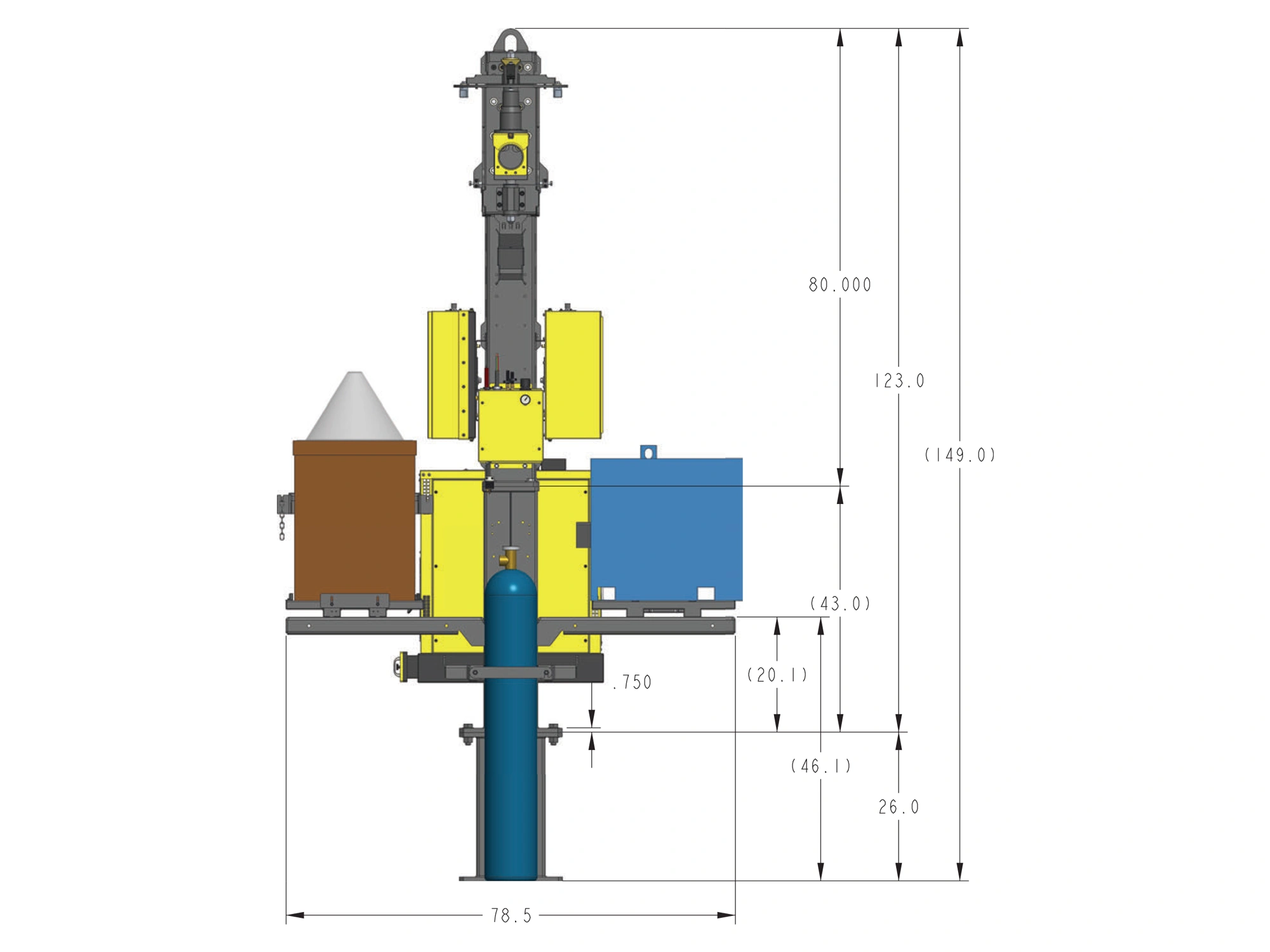 Front view of a Floor-Mounted Column with dimension callouts