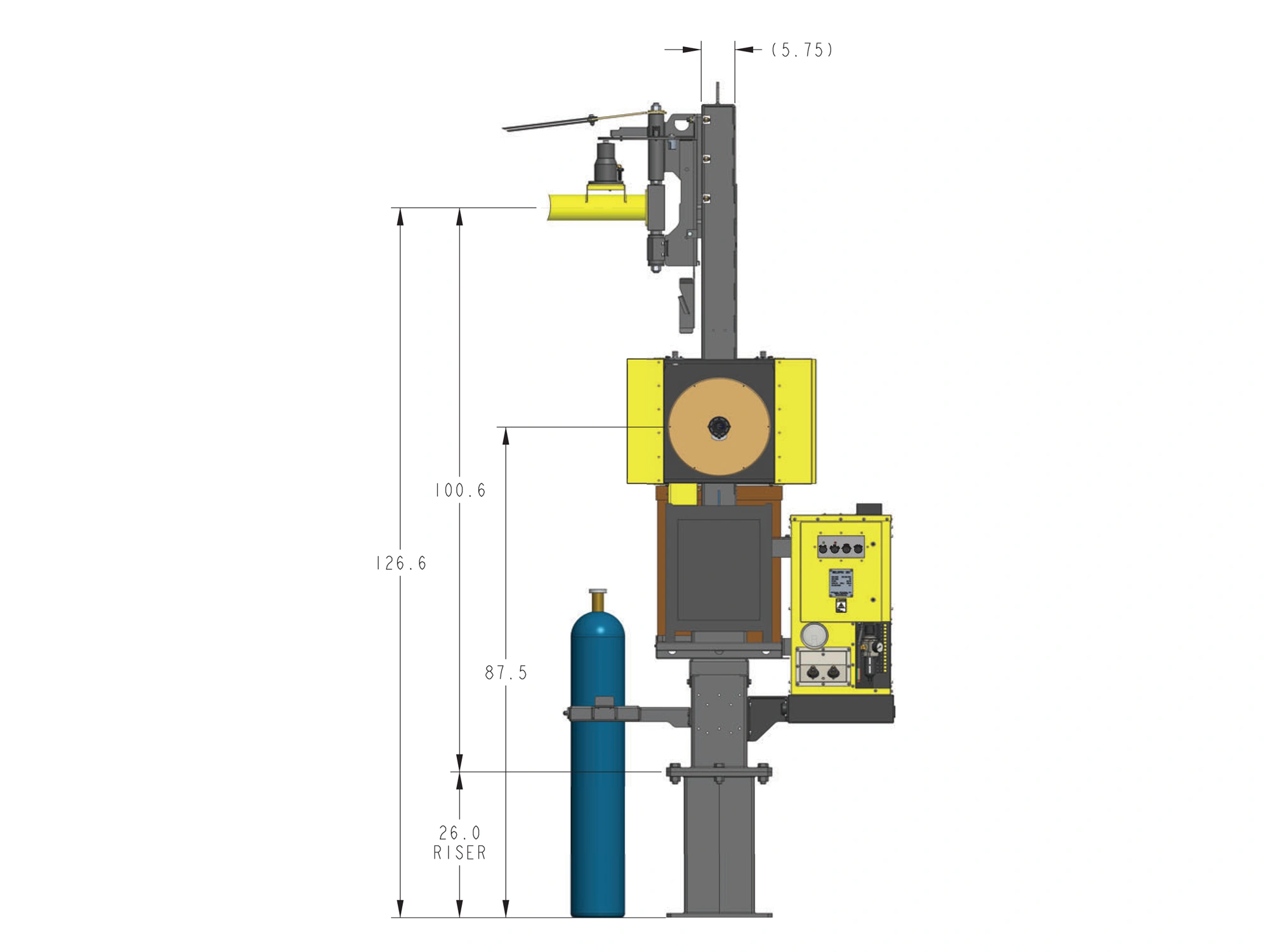 Side view of a Floor-Mounted Column with dimension callouts
