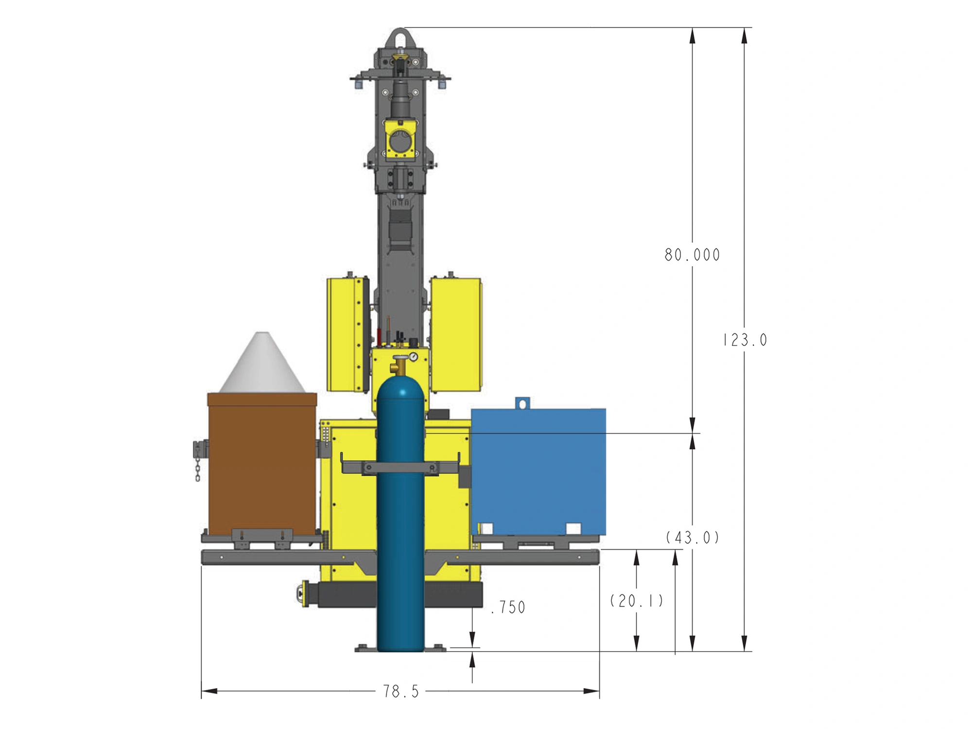 Front view of an 8' Floor-Mounted Column with dimension callouts