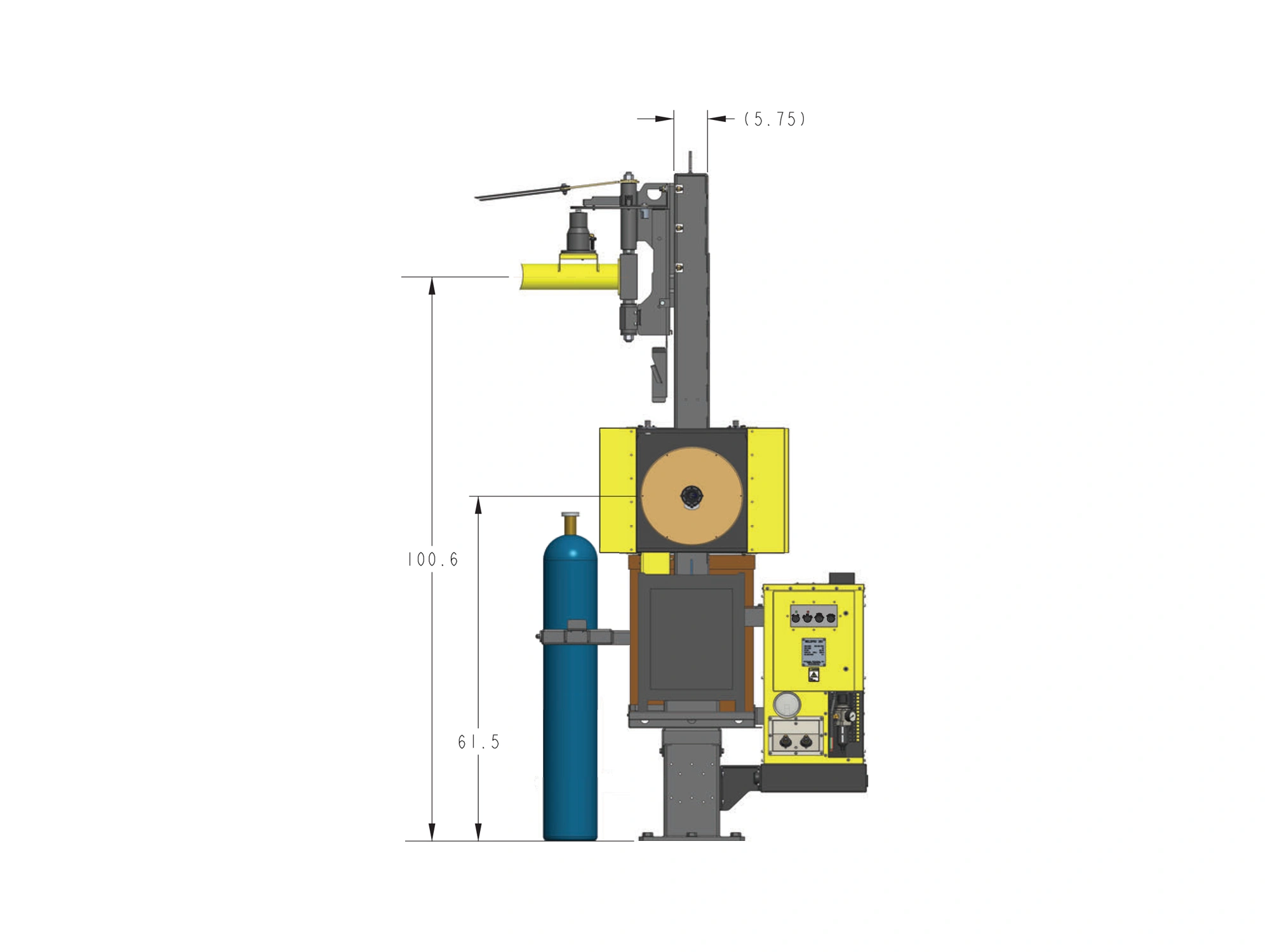 Side view of an 8' Floor-Mounted Column with dimension callouts